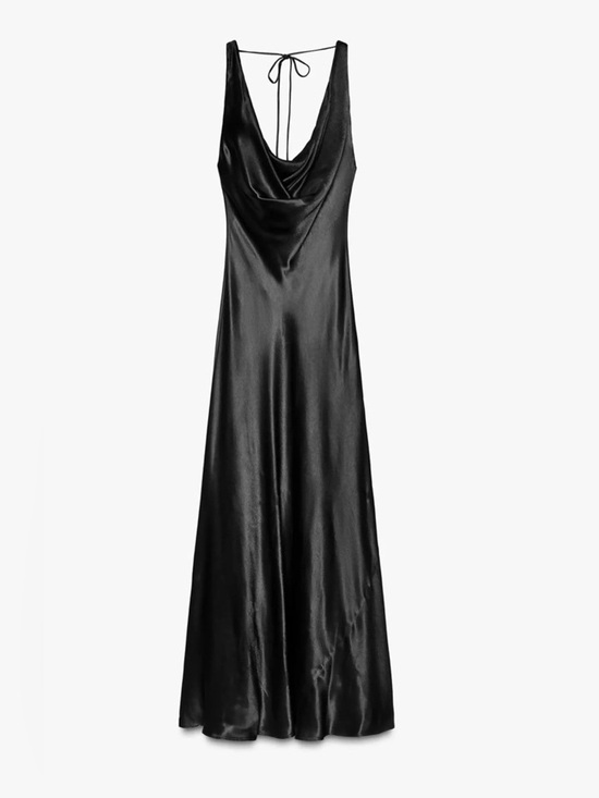 Zara Dresses & Skirts - Zara ZW Collection Satin Long Dress in Black